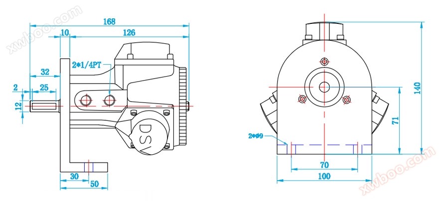 DAM1-F气动马达卧式安装尺寸