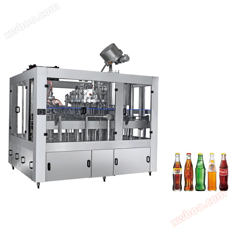 Szklane butelki gazowe do napojów napełniające pokrywy trójszeregowe - urządzenie